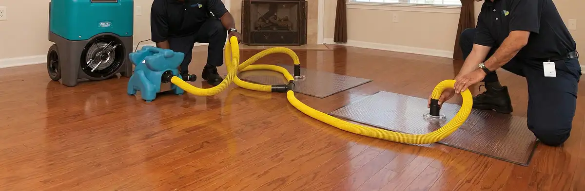 emergency water removal technicians extracting standing water from a home using professional equipment in Lakeland, FL