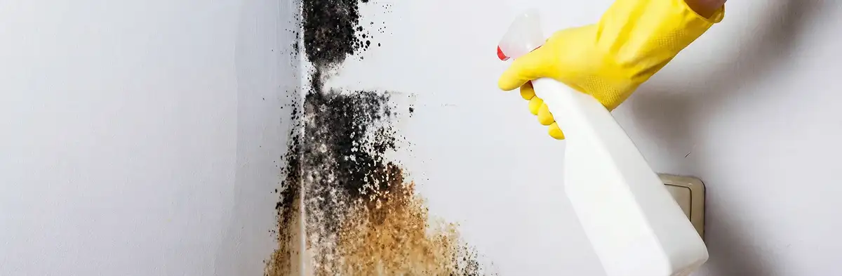 visible mold growth on an interior wall being treated during mold removal service in Lakeland, FL
