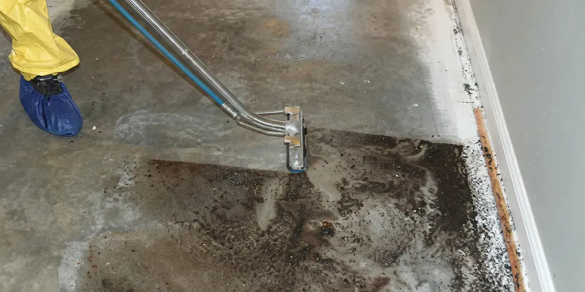 sewage removal technicians extracting contaminated wastewater from a residential floor in Lakeland, FL