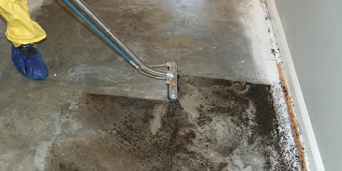 sewage removal technicians extracting contaminated wastewater from a residential floor in Lakeland, FL