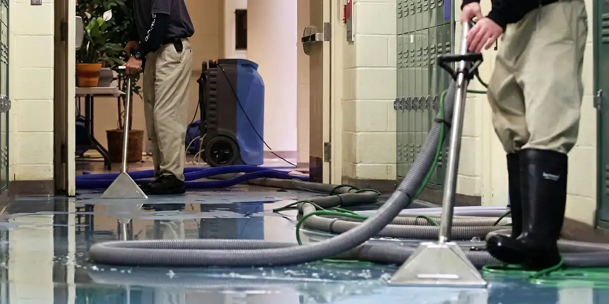 water damage restoration technicians performing professional water extraction inside a property in Lakeland, FL